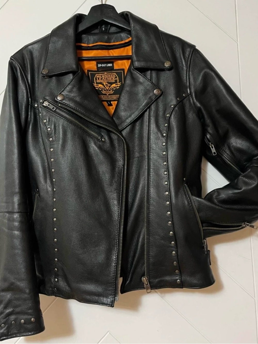 Milwaukee Black Studded Leather Moto Jacket Women Size Small